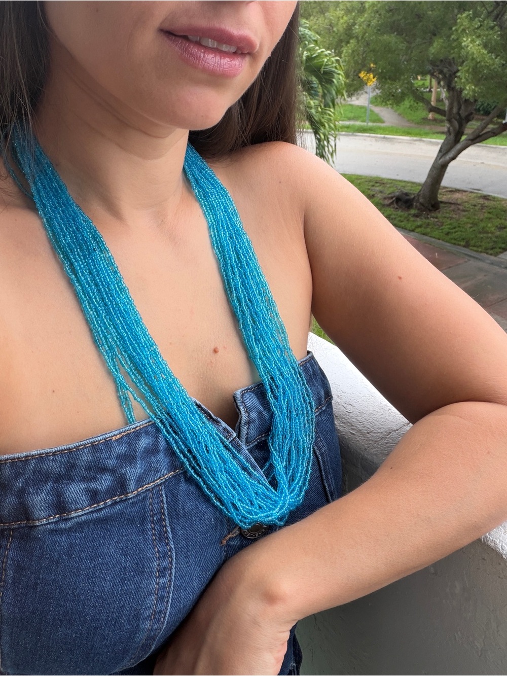 Handmade Turquoise Blue Multi-Strand Beaded Necklace - Women Jewelry